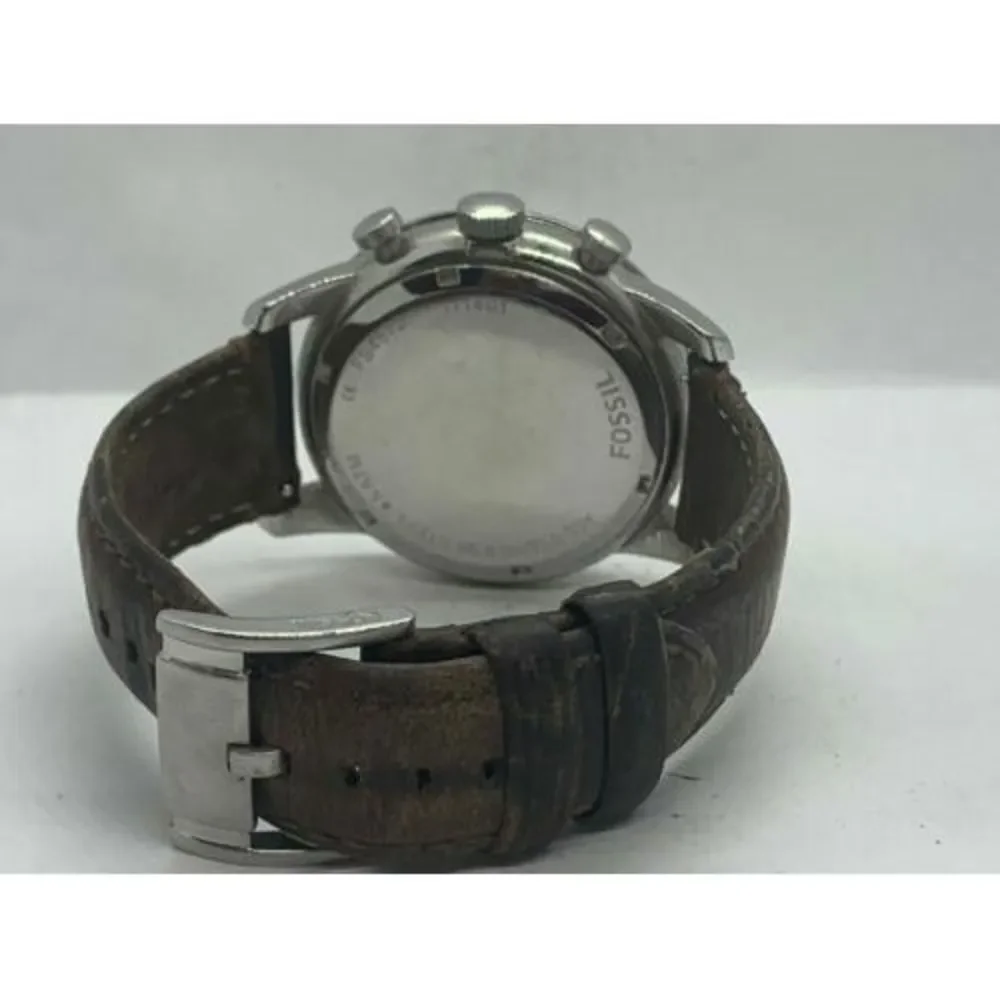 Fossil FS4872 Men's Watch Chronograph Egg Dial Brown Leather 42mm Quartz D688